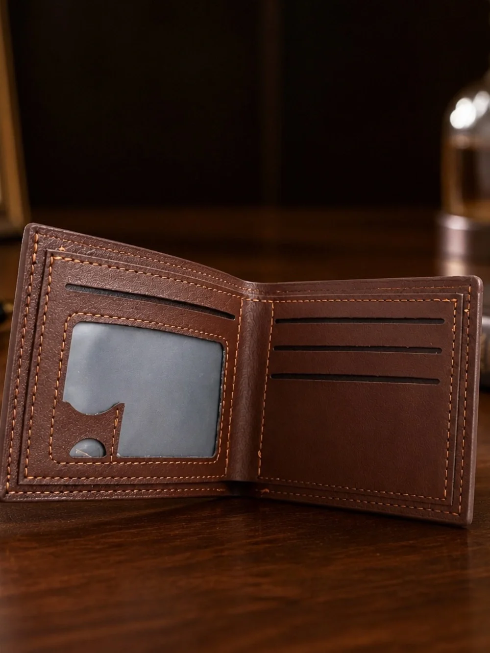 Men's Brown Leather Bifold Wallet with Tricolor Accent NWT